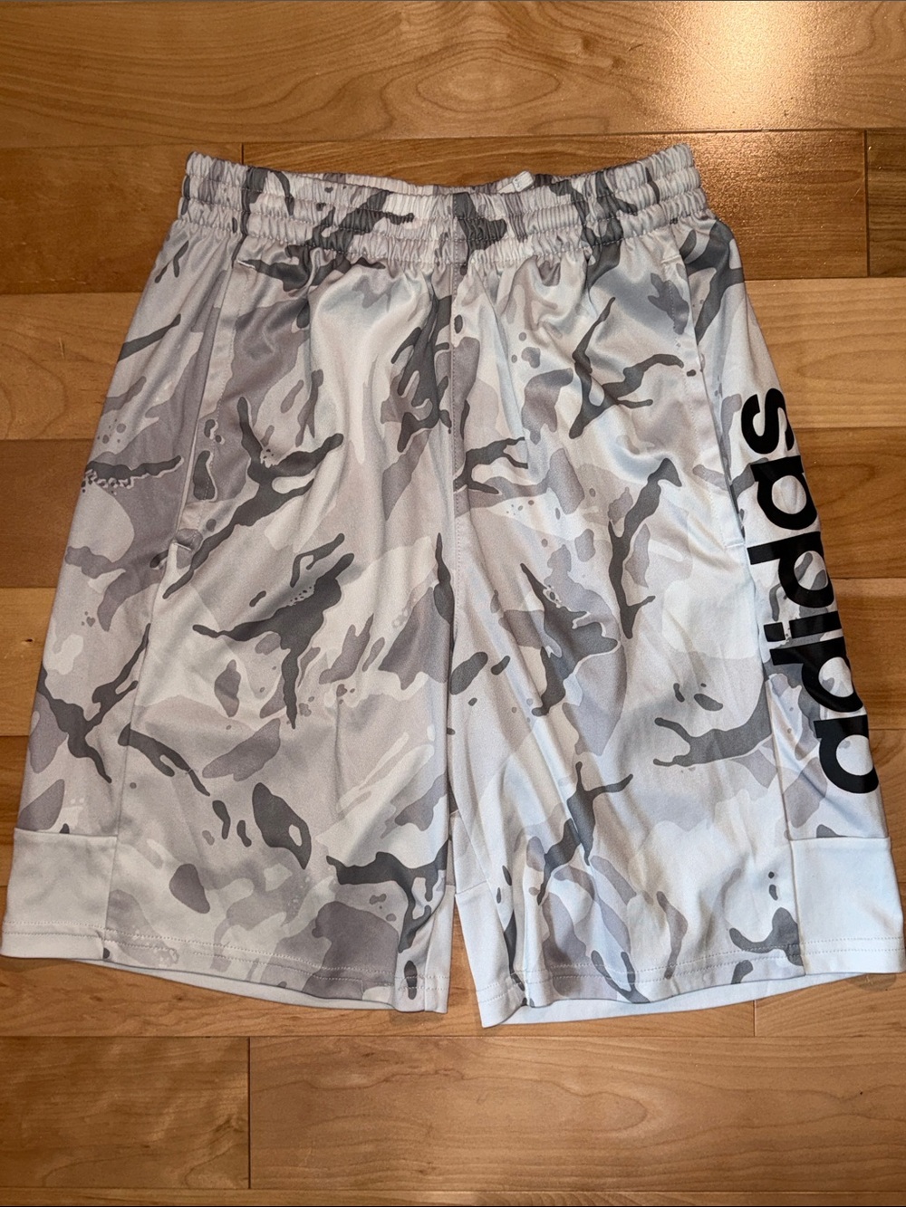 adidas White and Gray Camo Athletic Shorts YL NWOT